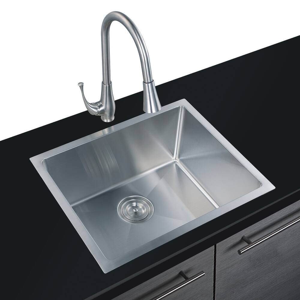 CB HOME 22" Stainless Steel Drop-in Kitchen Sink , Single Bowl Sink with Basket Strainer - 22''