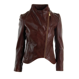 Elie Tahari Womens Beverly Leather Asymmetric Motorcycle Jacket