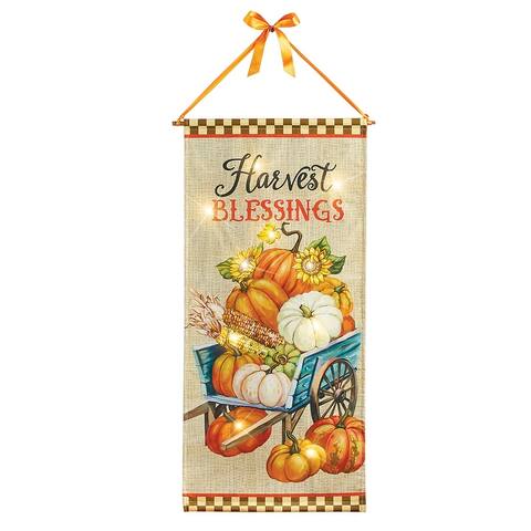 LED Lighted Autumn Harvest Blessings Wall Banner - 15.380 x 4.500 x 2.000
