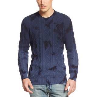 INC International Concepts Acid Wash Cable Knit Sweater Small S Ink Blue