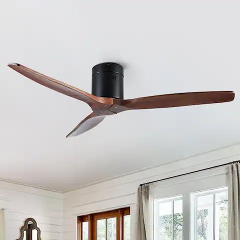 YUHAO 52In. Farmhouse Indoor Flush Mount Low Profile Ceiling Fan with Solid Wood Blades