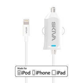 Skiva PowerFlow (12W / 2.4Amp) Rapid Car Charger with integrated 3.2ft 8-pin Apple Certified Lightning Cable for iPhone 6s plus