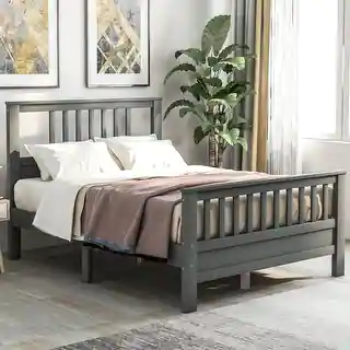 Link to Grey Full Wood Platform Bed with Headboard Similar Items in Bedroom Furniture