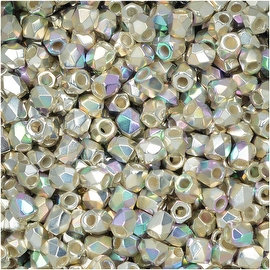 True2 Czech Fire Polished Glass, Faceted Round 2mm, 50 Pieces, Fine Silver Plated