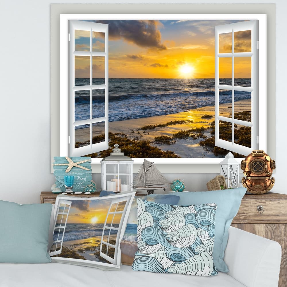 Open Window to Bright Yellow Sunset - Modern Seascape Canvas Artwork Print