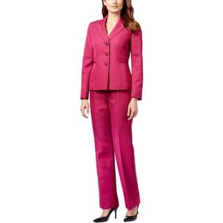 Le Suit Womens Quebec Pant Suit Herringbone Notch Collar
