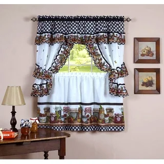 Mason Jars Tier & Swag Kitchen Curtain Cottage Set - 57x36 & 57x30 - 57 x 30 inches