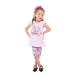 Toddler Girl Outfit Graphic Shirt and Floral Capri Pant Set Pulla Bulla 1-3 Year