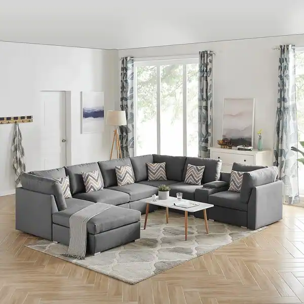 Amira Gray Fabric Reversible Modular Sectional Sofa Set