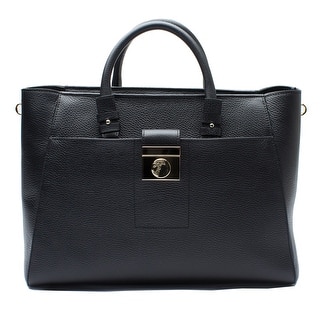 Versace Leather Tote Handbag - Black - M