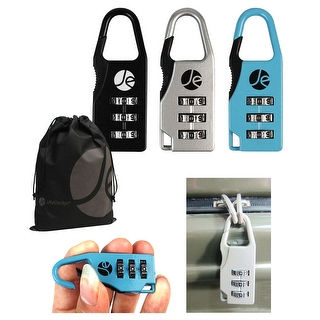 JAVOedge 3 Pack of Metal 3 Dial Combination Clip Style Luggage Locks + Bonus Drawstring Storage Bag