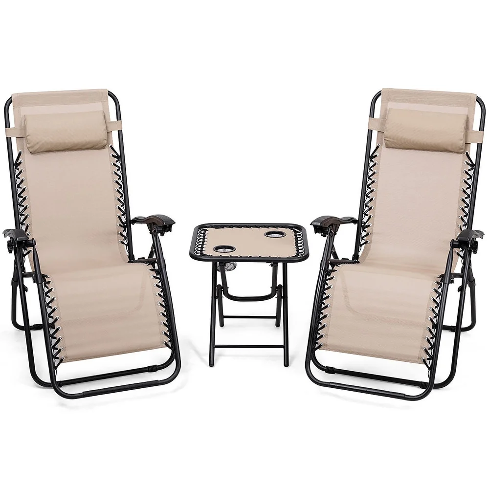 3 PCS Zero Gravity Chair Folding Lounge Table Chair Set