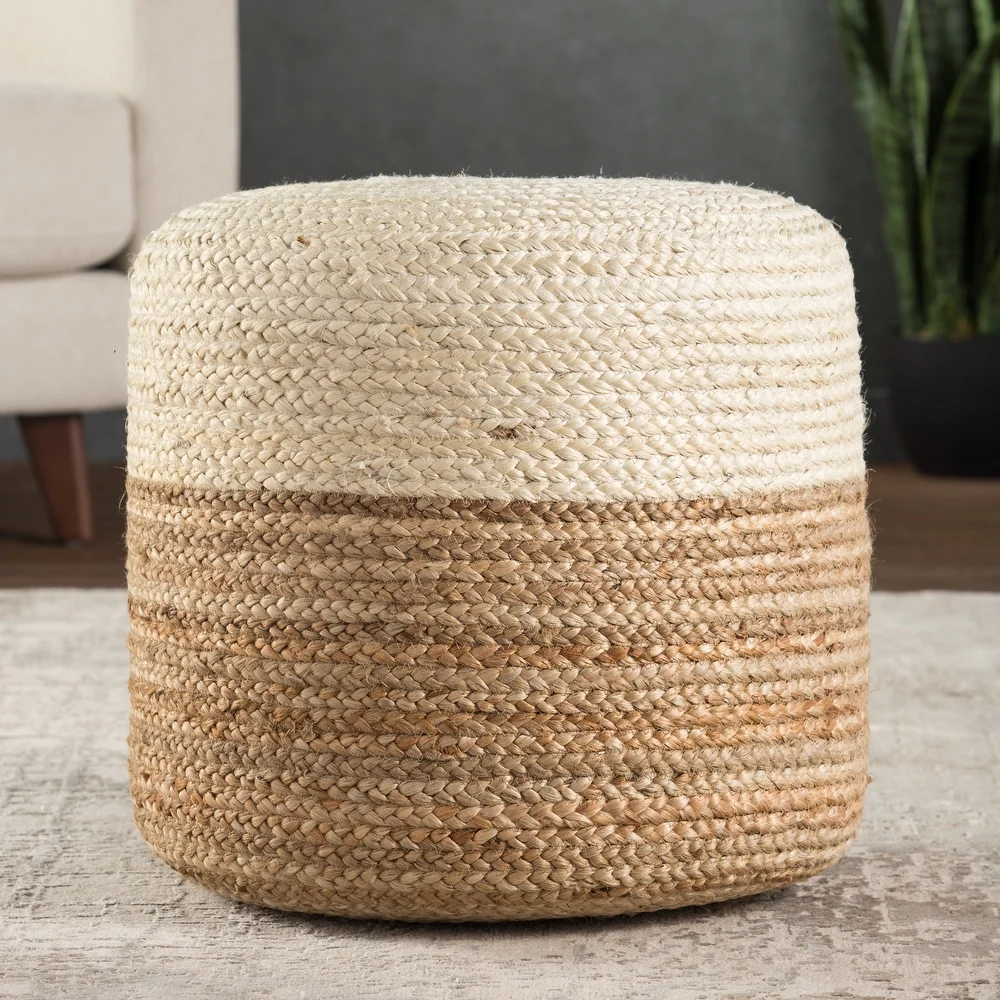The Curated Nomad Camarillo Ombre Braided Jute Cylinder Pouf