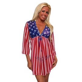 Women's USA Flag Long Sleeve Beach Dress Swimwear Bikini Cover Up