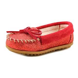 Minnetonka Glitter Moccasin Toddler Round Toe Synthetic Red Loafer
