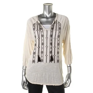 Lucky Brand Womens Tunic Top Embroidered 3/4 Sleeves