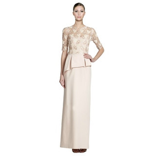 Teri Jon Embellished Lace Asymmetric Peplum Long Dress Gown
