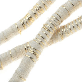 Knitted Cotton Cord, Round Wrapped Strands 5mm Thick, 3 Feet, Ivory / Gold