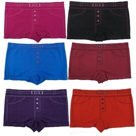 Women's 6 Pack Seamless Belt Print Rhinestones Boyshorts Panties