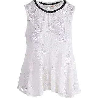 Free People Womens Tank Top Lace Ribbed Collar