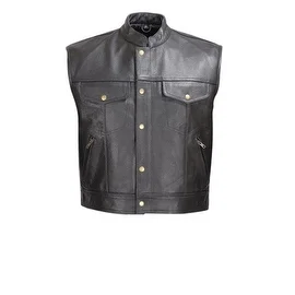 Men Leather Motorcycle Biker Vest Classic Design Black by Xtreemgear MBV110
