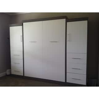 Nebula by Bestar Queen Wall bed with two 25" storage units, doors and drawers
