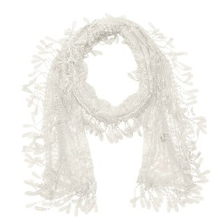 Women's Sheer Lace Scarf With Fringe - White - 70" x 11"