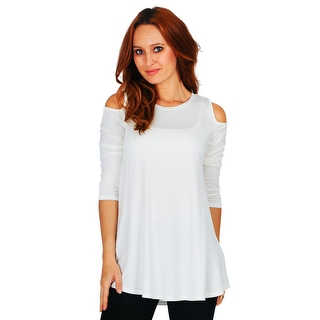 Simply Ravishing Women's Cold Shoulder Flare 3/4 Sleeve Blouse Top Tunic Shirt (Size: S-5X)