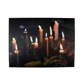 LED Lighted Flickering Candles with Fall Leaves Canvas Wall Art 11.75" x 15.75"
