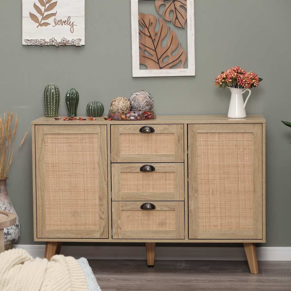 Rattan Drawer Accent Storage Cabinet for Living Room