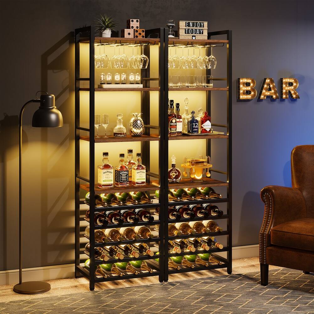 20 Bottle Freestanding Floor Wine Rack, 9 Tier Floor Liquor Cabinet with Glass Holder and Storage Shelves