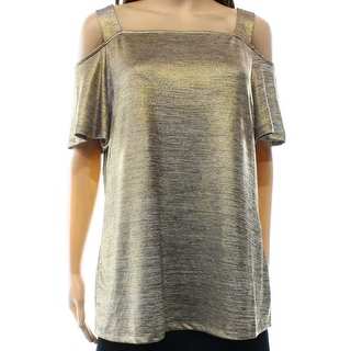 INC NEW Gold Foil Women's Size XL Cold Shoulder Shimmer Knit Blouse