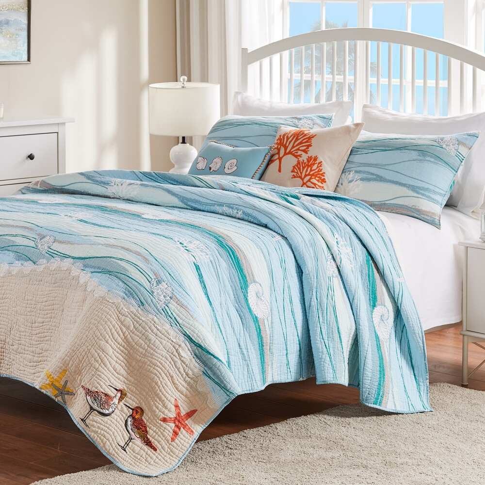 Greenland Home Fashions Maui Cotton Quilt Set with Embroideries