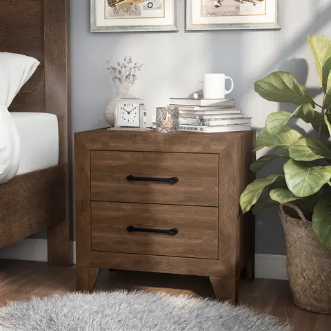 Loa Transitional Walnut Wood 2-Drawer Nightstand by Furniture of America