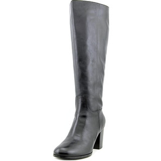 Cole Haan Placid Boot Wide Calf Women Round Toe Leather Black Knee High Boot