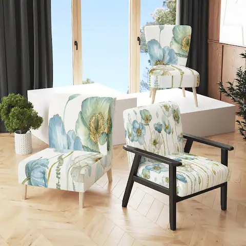 Designart "My Greenhouse Cottage Flowers IV" Upholstered Traditional Accent Chair - Arm Chair
