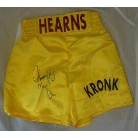Thomas Hearns Autographed Yellow Boxing Trunks "Hitman" JSA