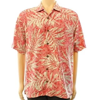 Tommy Bahama NEW Red Mens Size Medium M Button Down Silk Leaf Shirt