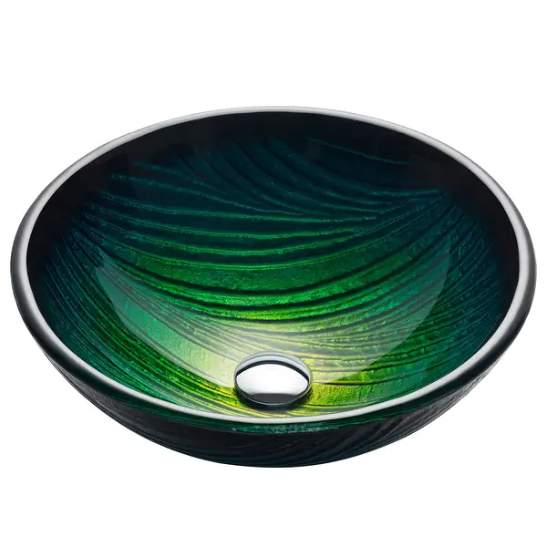 KRAUS Nature 17 in. Green Round 19 mm thick Glass Vessel Bathroom Sink