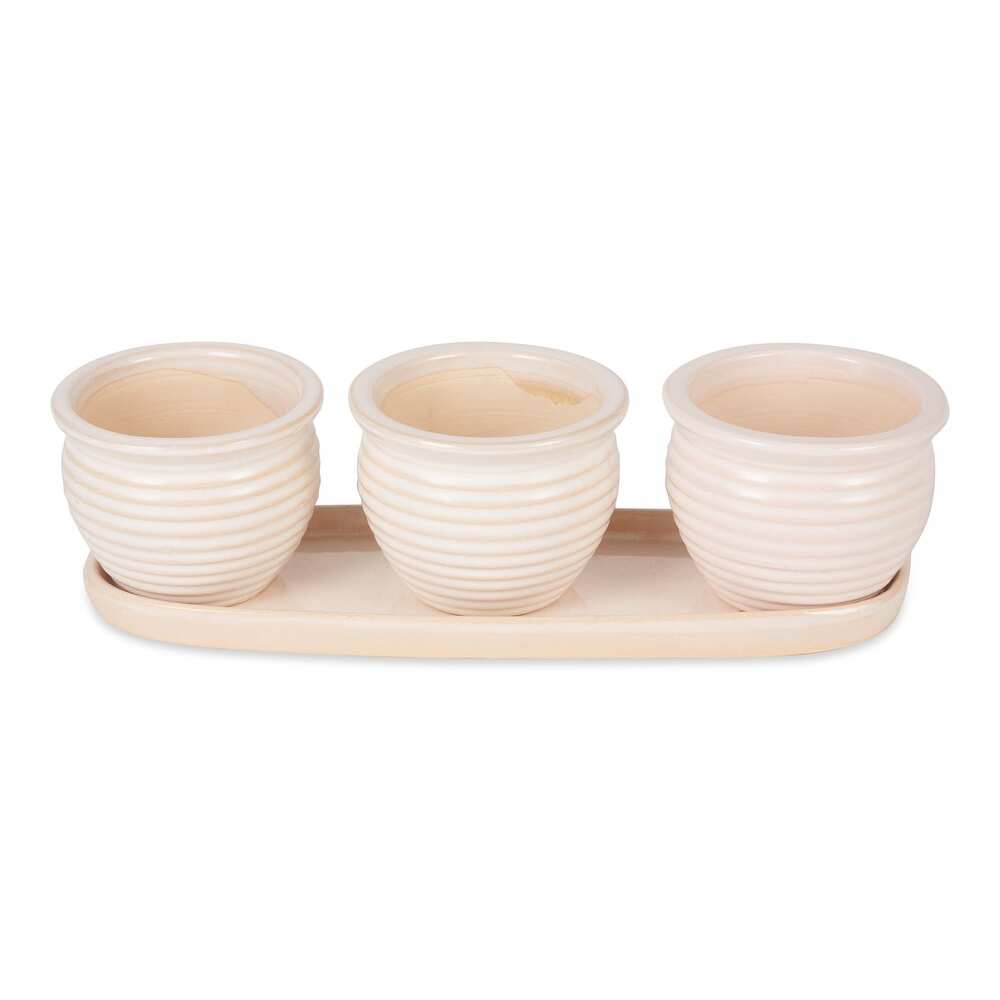 Modern Home Cream Round Ceramic Small Planter Set