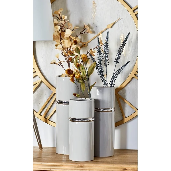 The Curated Nomad Dinah 3-piece Modern Ceramic Cylindrical Vase Set