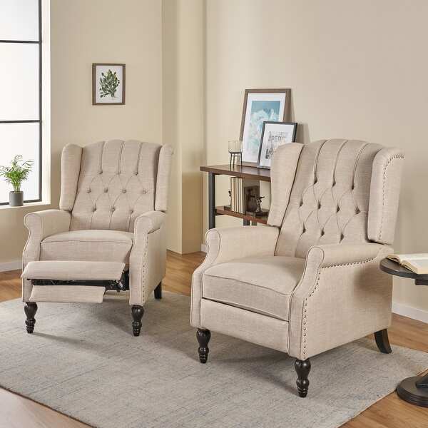 Walter Tufted Fabric Recliner (Set of 2) by Christopher Knight Home