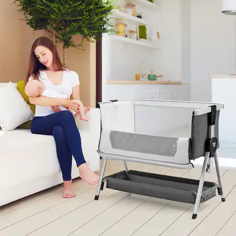 Baby Bassinet Bed Side Crib Adjustable Infant Sleeper Bassinet