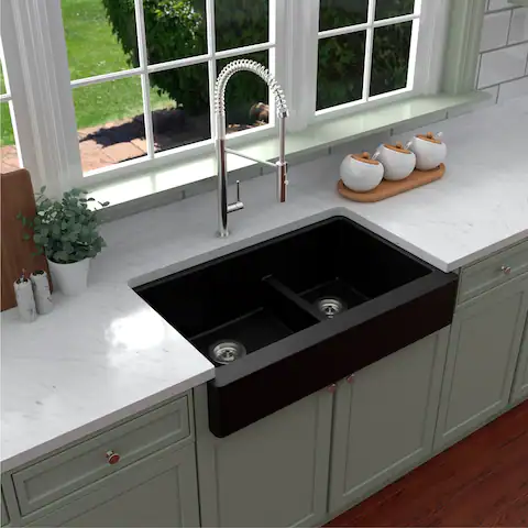 Karran Retrofit Apron-Front Quartz Double Bowl Kitchen Sink