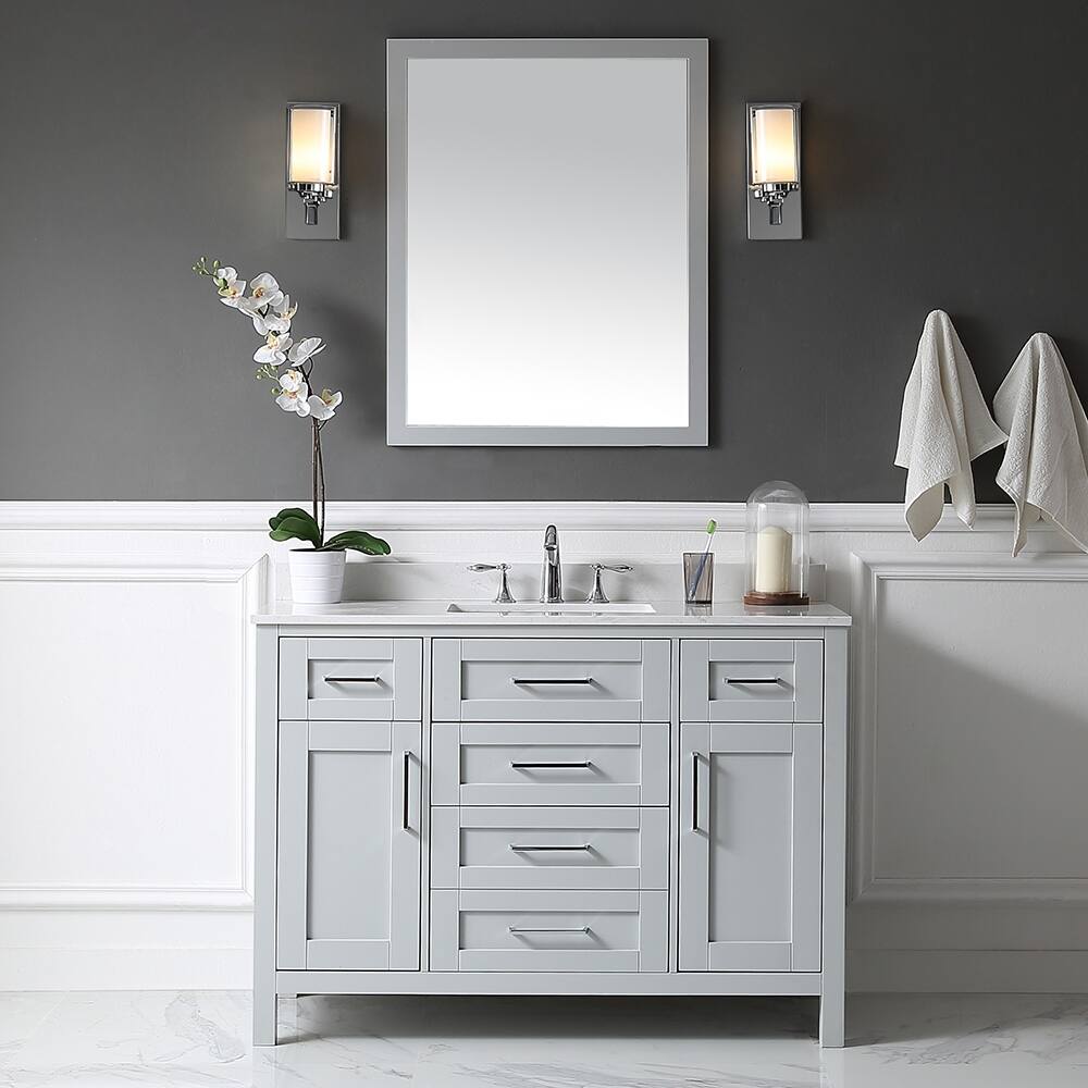 Tahoe 48in. Vanity in Dove Grey with White Cultured Marble Top and Mirror