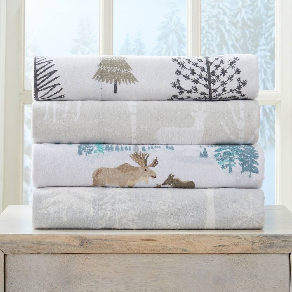 Market & Place Turkish Cotton Flannel Printed Bed Sheet Set