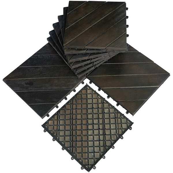 Mcombo 10Pcs Patio Wood Deck Tiles 12"x12",Outdoor Interlocking Deck Flooring Oiled Finish,Patio Paver Tiles 6083-WF01/02-BK/WD