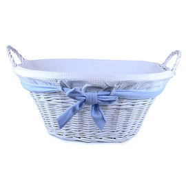 Jumbo White Willow Basket with White Liner and Blue Bow