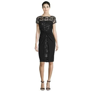 David Meister Short Sleeve Sequined Lace Cocktail Evening Dress - 12