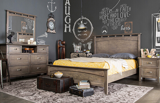 Bedroom set with dresser, bed, and nightstand